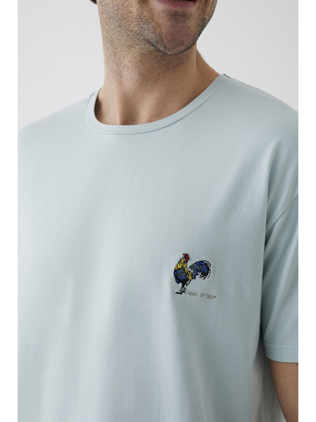 Yeşil Erkek Pamuklu Horoz Nakışlı Cep Detaylı Şort Takımı-5