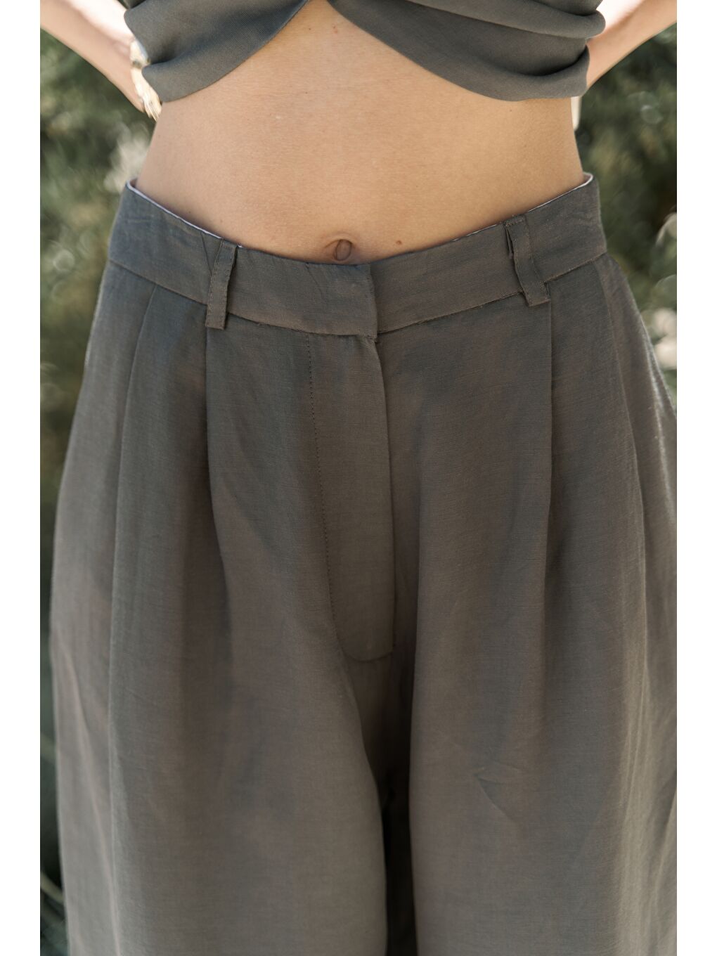 Prasetsah Bağlamalı Antrasit Crop Pantolon Takım-6