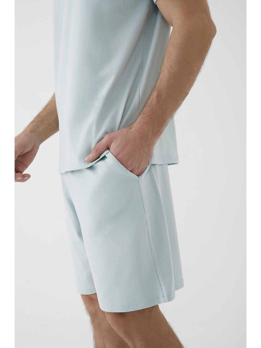 Yeşil Erkek Pamuklu Horoz Nakışlı Cep Detaylı Şort Takımı-6