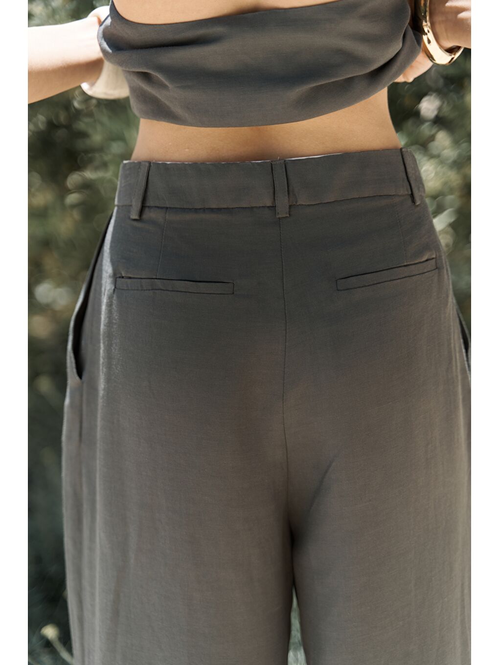 Prasetsah Bağlamalı Antrasit Crop Pantolon Takım-7