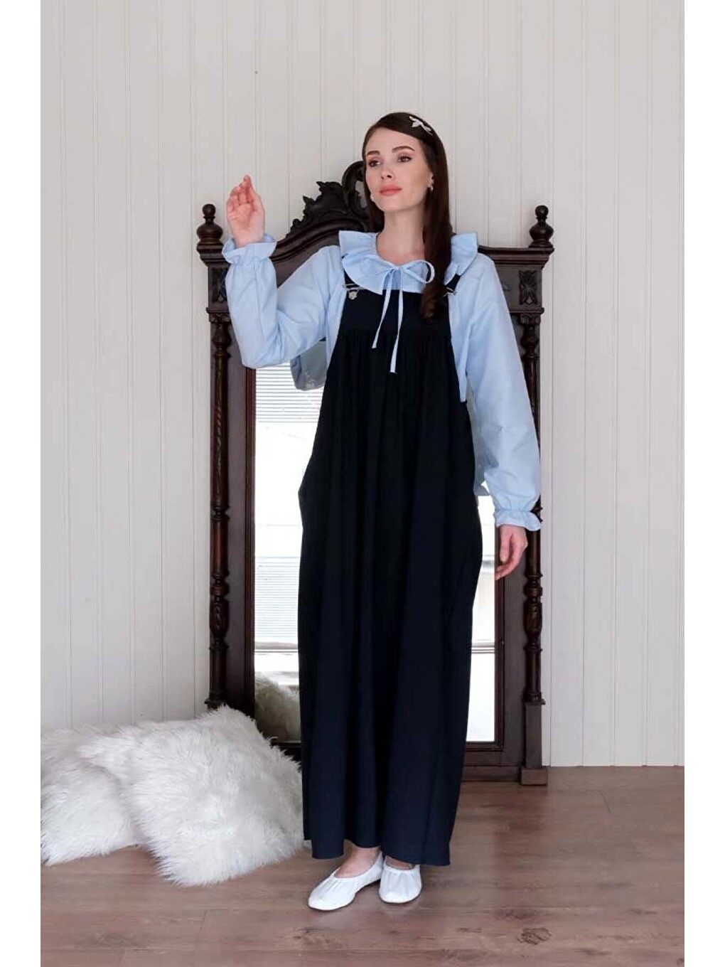 Bebe Mavisi Bebe Yaka Fiyonklu Gömlek-5