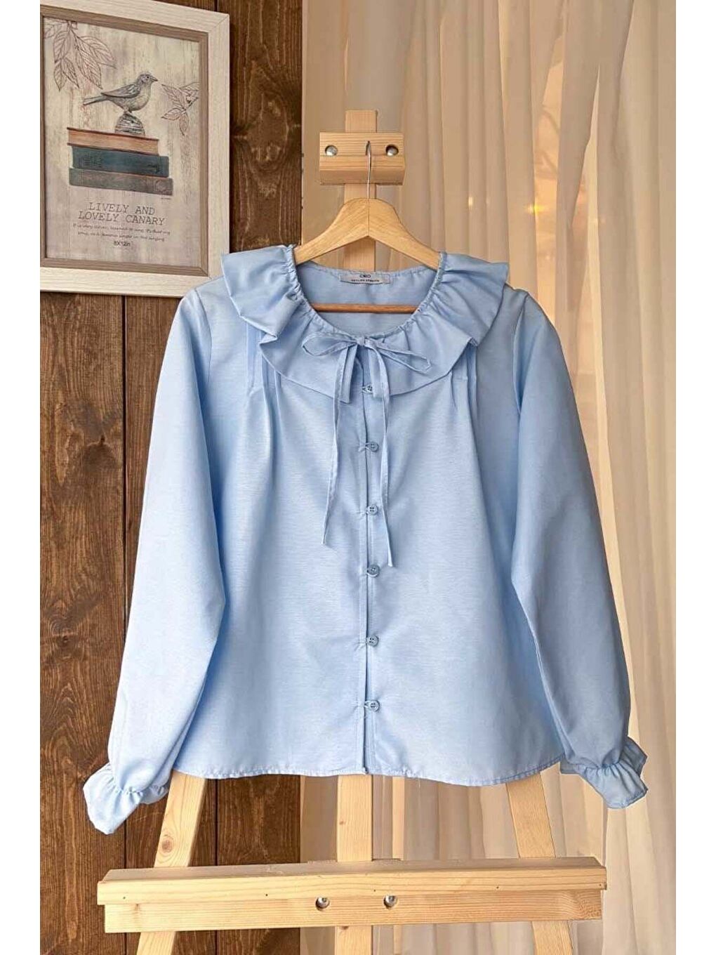Bebe Mavisi Bebe Yaka Fiyonklu Gömlek-6