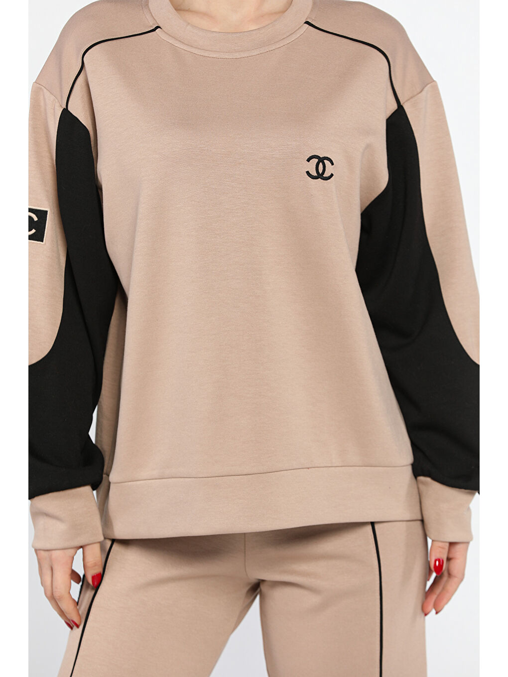 Bej Kadın Renk Garnili Eşofman Takımı-3