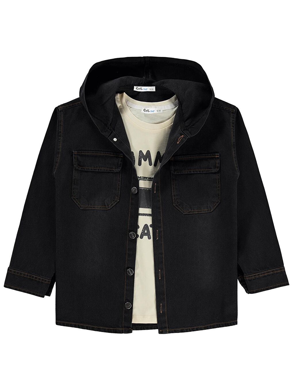 Boys Kapüşonlu Tişörtlü 6-9 Yaş Gömlek - Gri