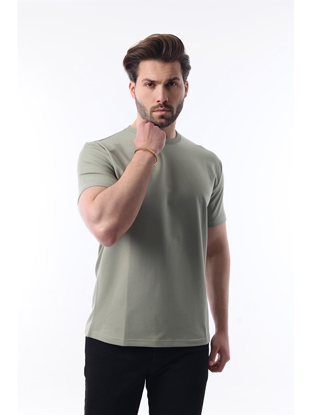 Mint Yeşili Bisiklet Yaka Basic Kısa Kollu Tişört 7042