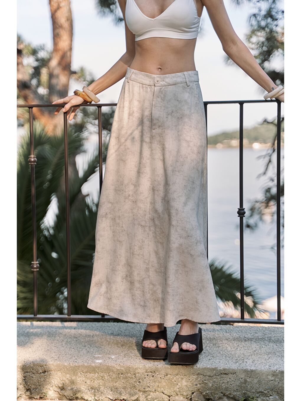 Garias Cepli Uzun Batik Desenli Bej Etek-5