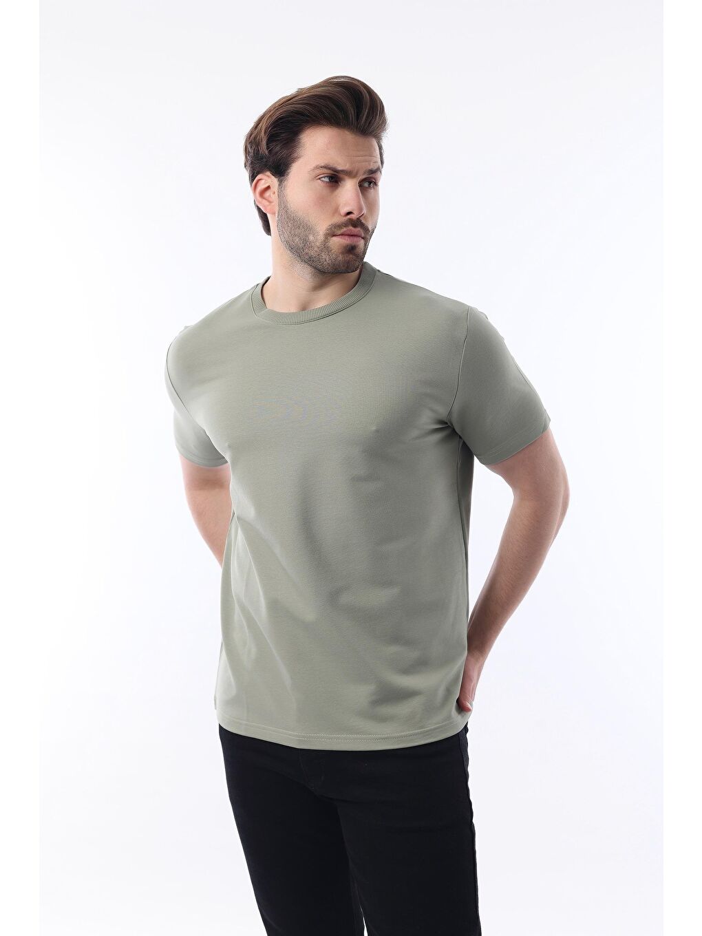 Mint Yeşili Bisiklet Yaka Basic Kısa Kollu Tişört 7042-1