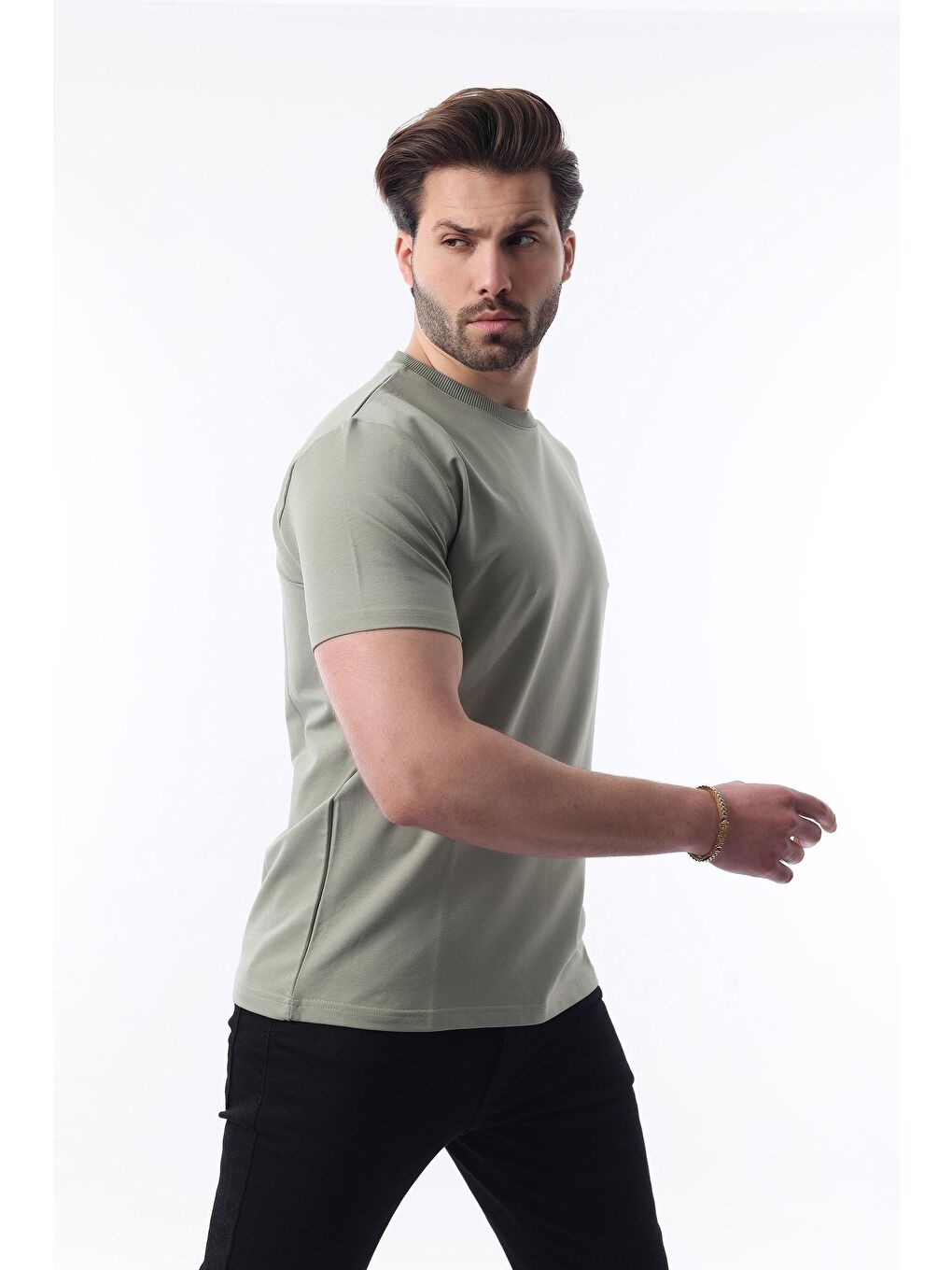 Mint Yeşili Bisiklet Yaka Basic Kısa Kollu Tişört 7042-2