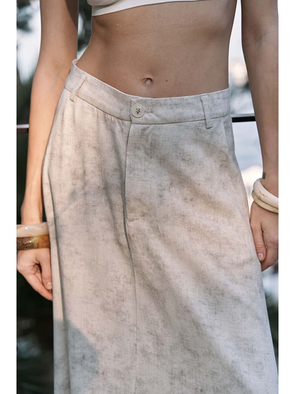 Garias Cepli Uzun Batik Desenli Bej Etek-6