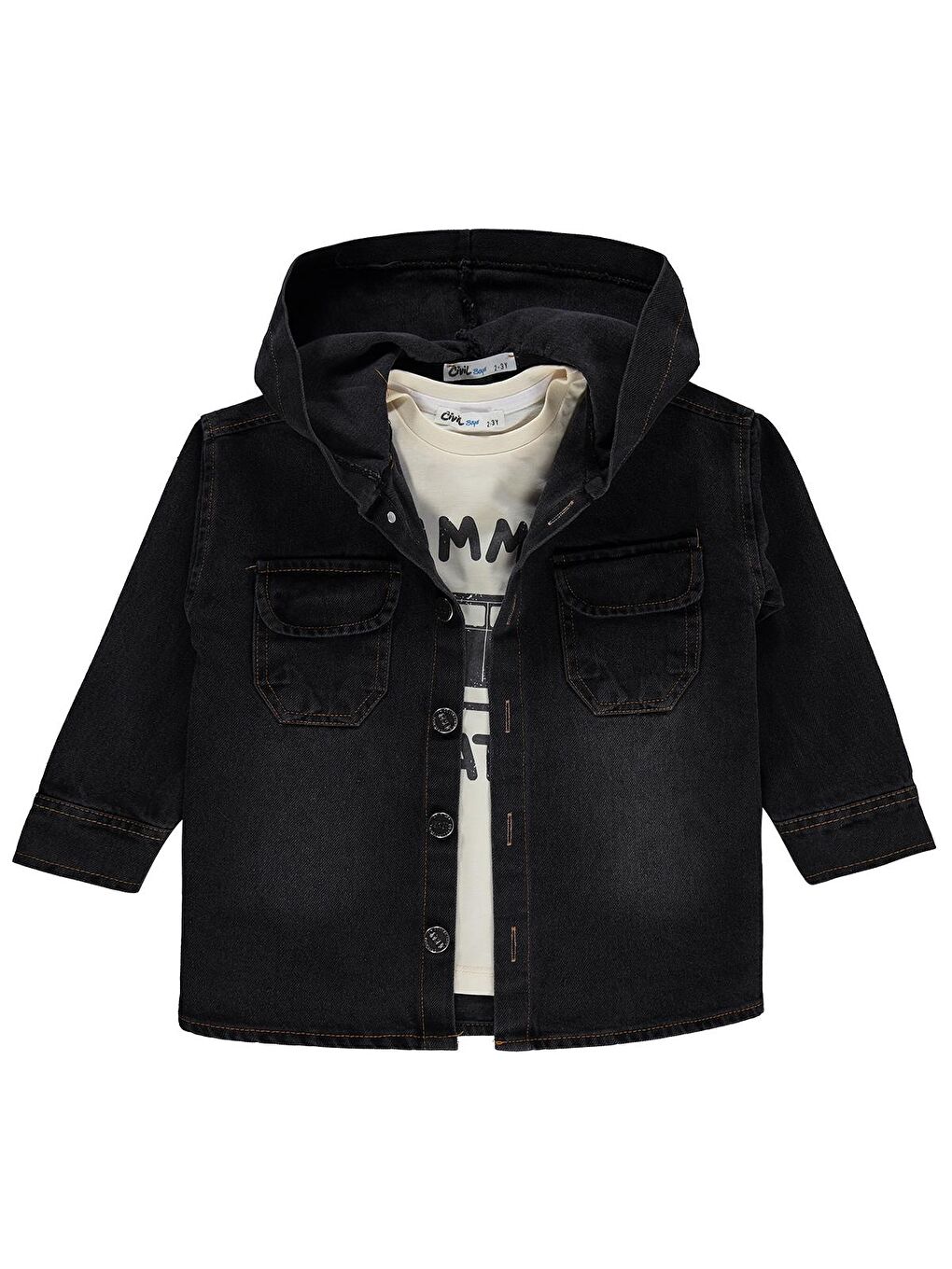 Boys Kapüşonlu Tişörtlü 2-5 Yaş Gömlek - Gri