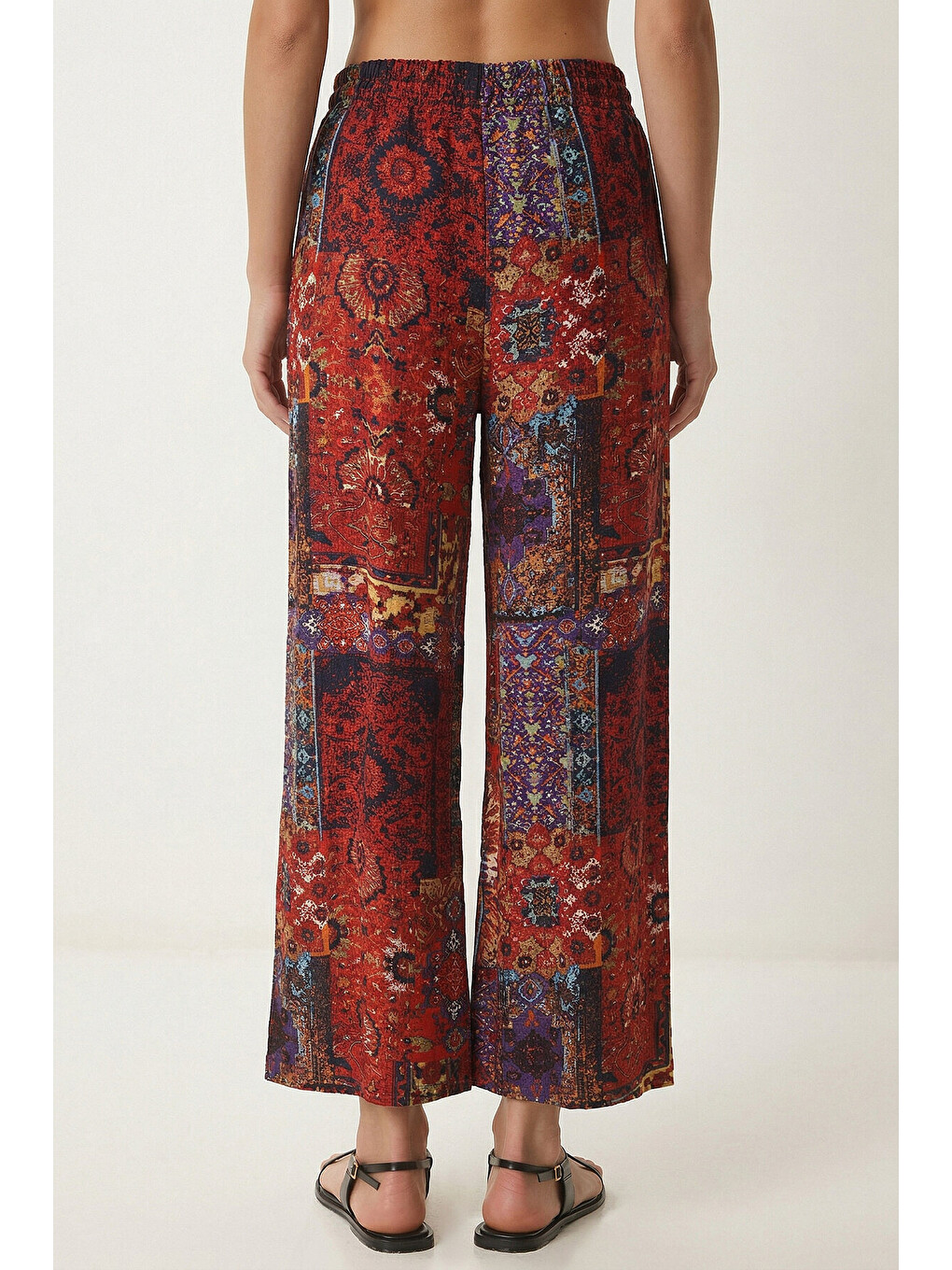 Kahverengi Desenli Yazlık Viskon Kimono Pantolon Takım KİREMİT MOR LRN0013-4