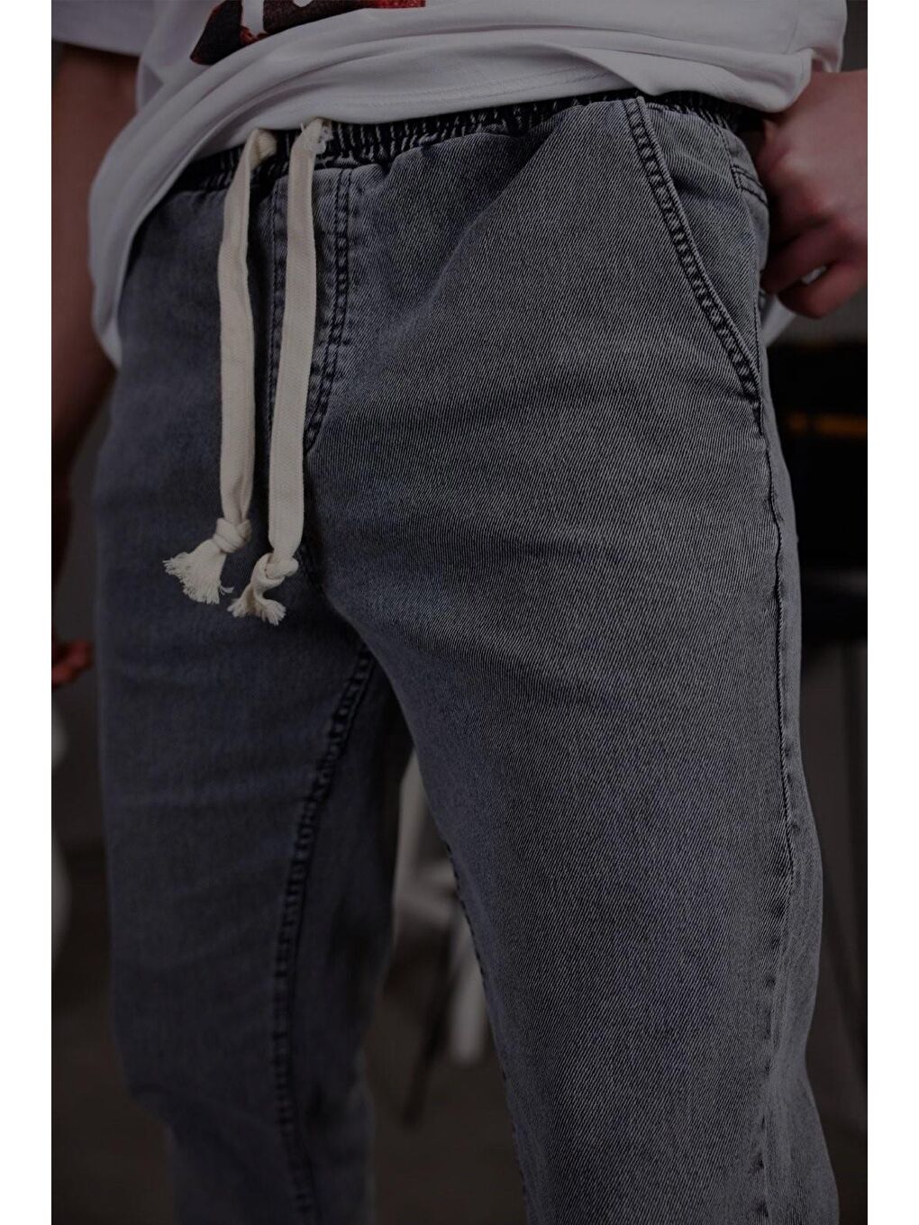 Antrasit Zessi Paçası ve Beli Lastikli Slim Fit Elastanlı Jean Jogger Pantolon-1