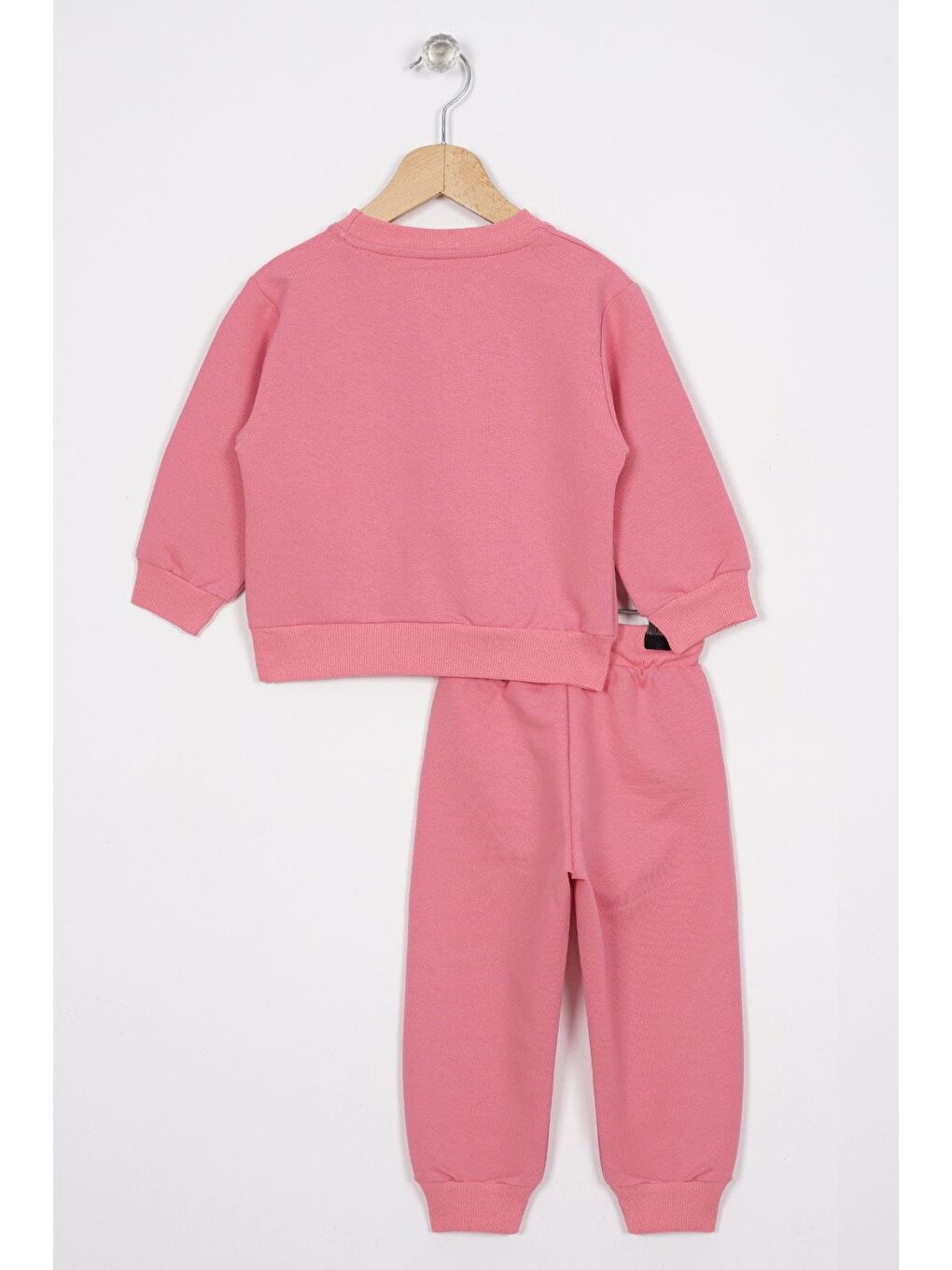 Pembe Bisiklet Yaka Uzun Kol Papatya Nakışlı Gül Kurusu Renk Kız Çocuk Eşofman Takım-2