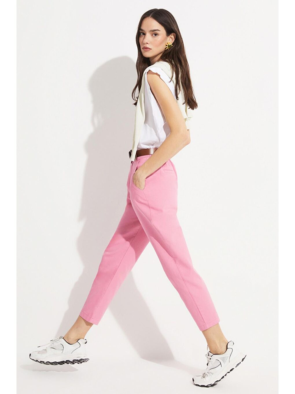 June Pembe Kemerli Gabardin Pantolon - 2