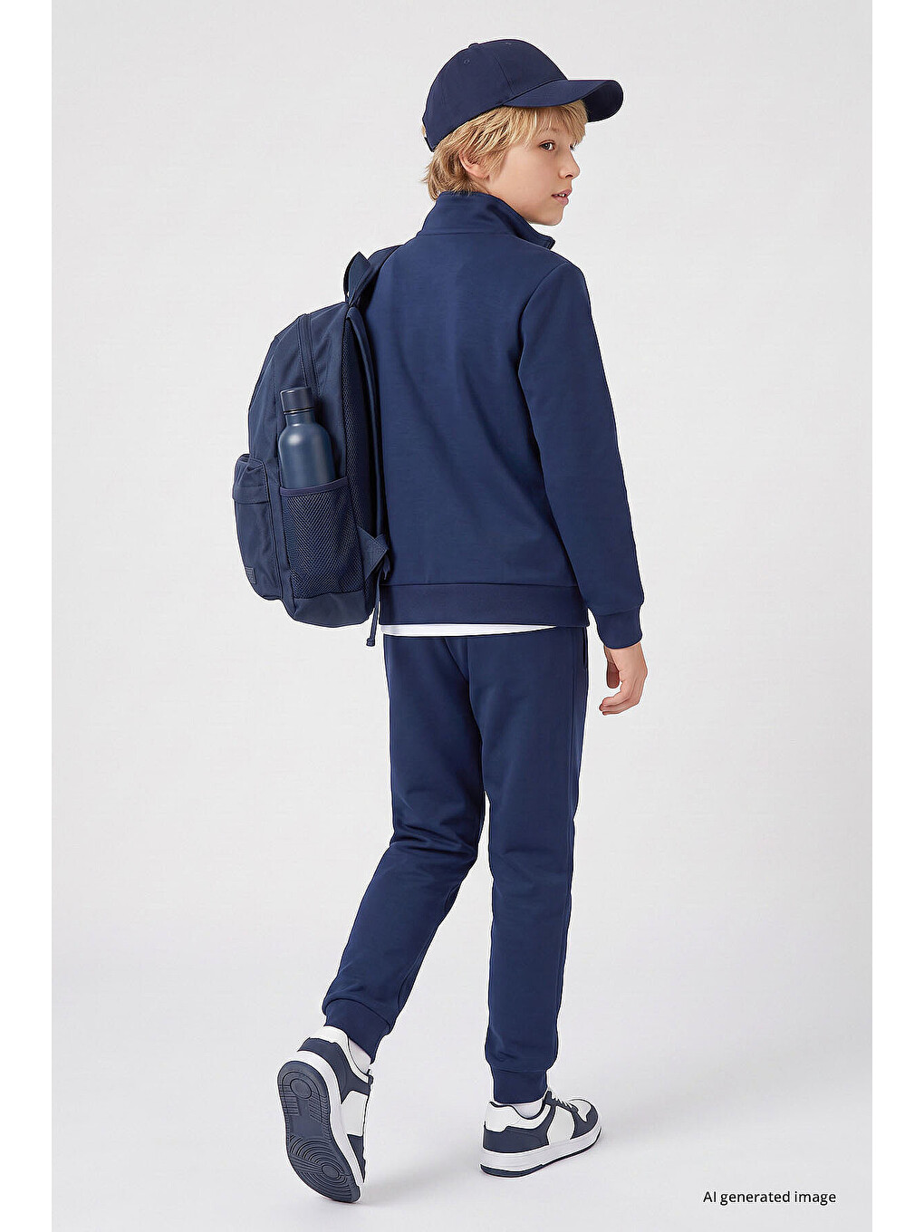 Lacivert Parlament Standart Fit Basic Dik Yaka Jogger Erkek Çocuk Eşofman Takım - 11327-4