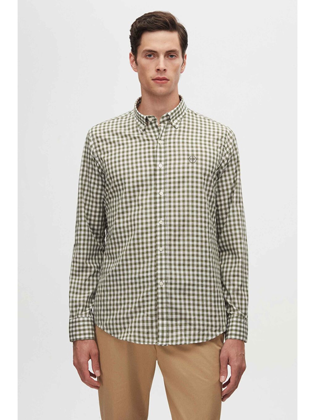 Slim Fit Yeşil Kareli Ekoseli Gömlek