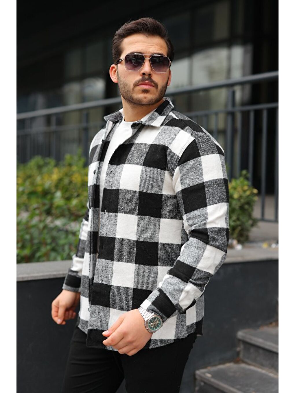 Siyah Erkek Ekose Desenli Oduncu Gömlek-2