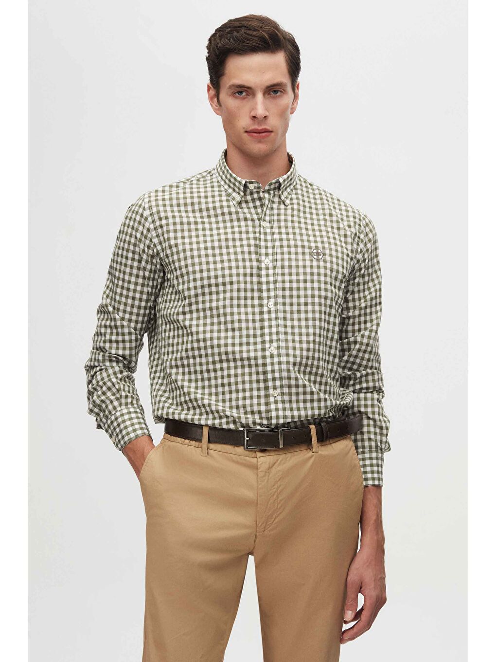 Slim Fit Yeşil Kareli Ekoseli Gömlek-1