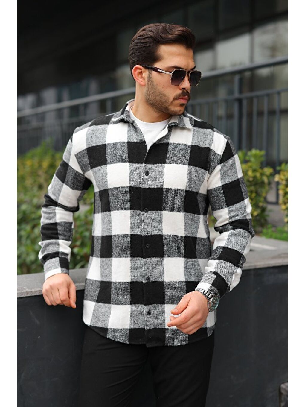 Siyah Erkek Ekose Desenli Oduncu Gömlek-4