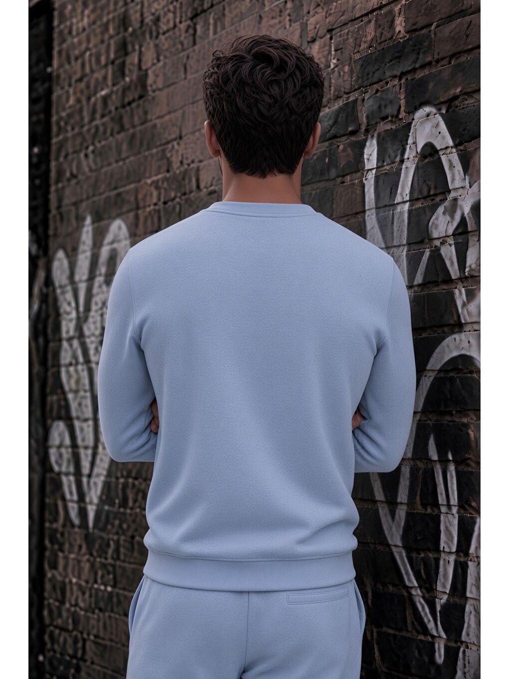 Turkuaz John Erkek İki İpli Şardonlu Düz Renk Günlük Bisiklet Yaka Sweatshirt-2