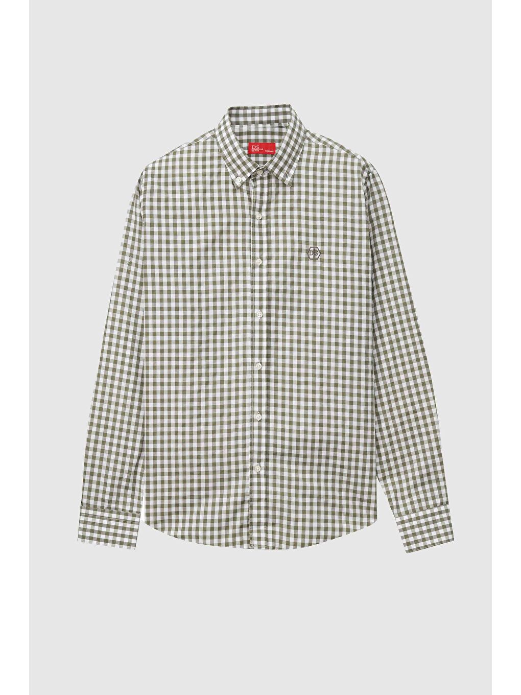 Slim Fit Yeşil Kareli Ekoseli Gömlek-4
