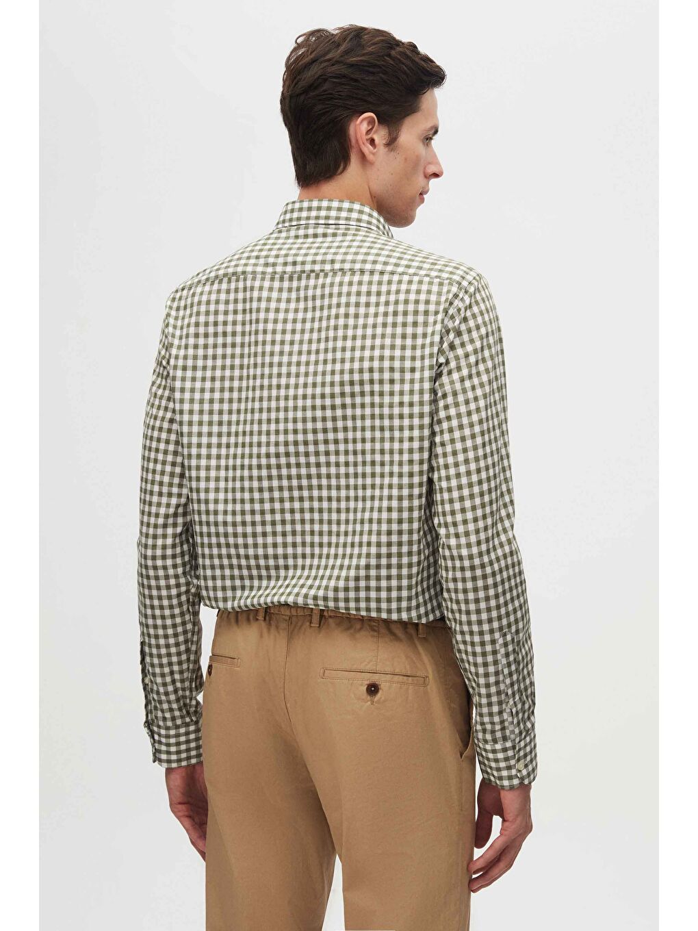 Slim Fit Yeşil Kareli Ekoseli Gömlek-5