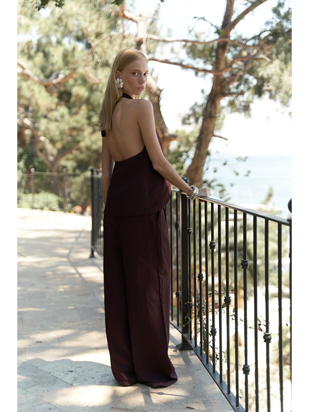 Prasetsah Bağlamalı Bordo Crop Pantolon Takım-3