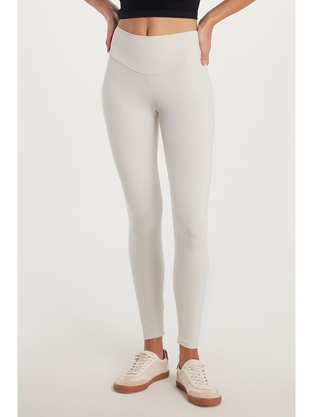 Kadın Süper Slim Beli Lastikli İnterlok Standart Boy Normal Bel Gri Tayt