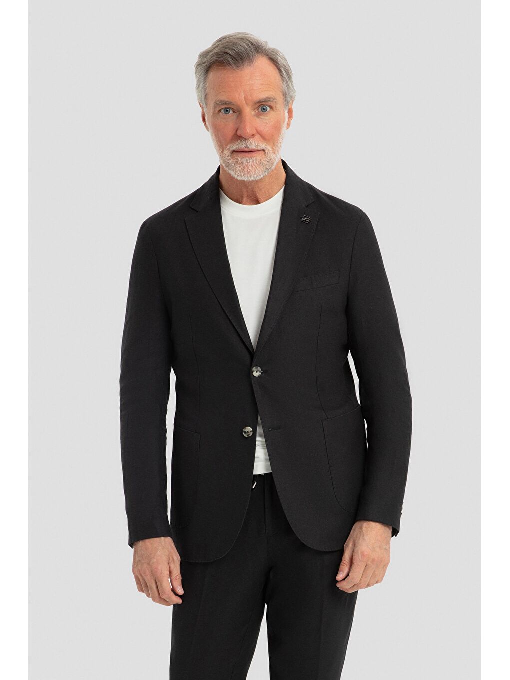 Mono Yaka Keten Takım Elbise Siyah