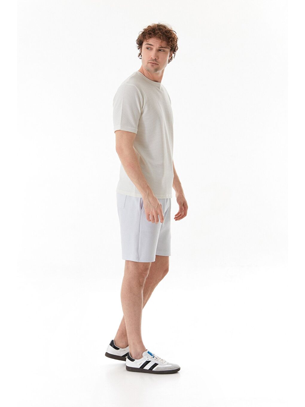 Ekru Petek Kumaş Bisiklet Yaka Tişört-2