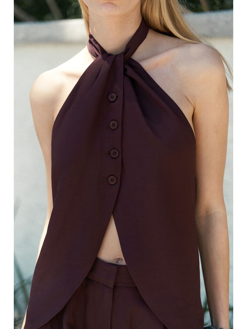 Prasetsah Bağlamalı Bordo Crop Pantolon Takım-5