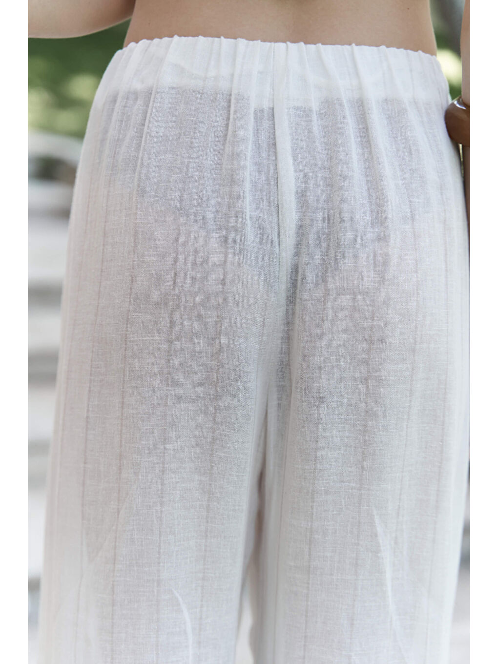 Cadhas Boyundan Bağlamalı Ekru Crop Pantolon Takım-5