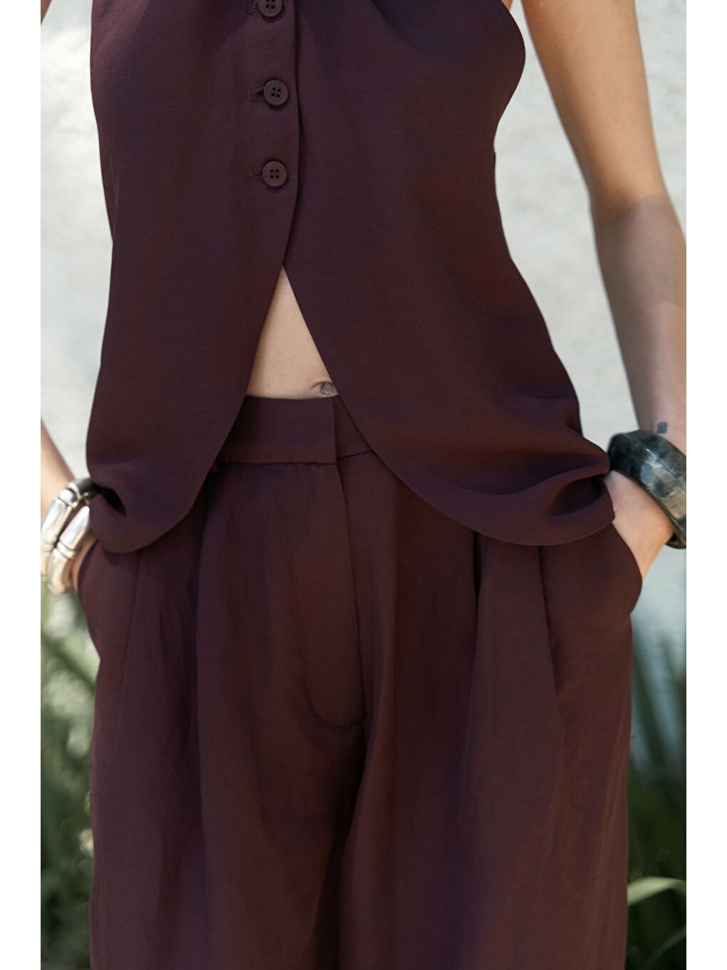 Prasetsah Bağlamalı Bordo Crop Pantolon Takım-6