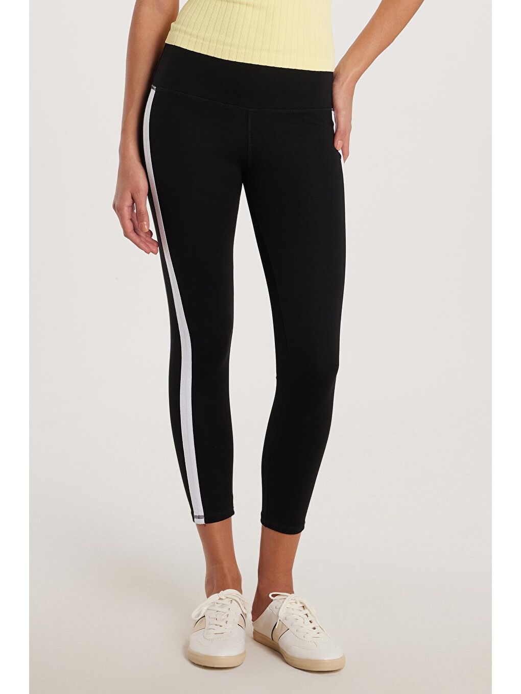 Kadın Slim Fit Dar Kesim Çizgili Dar Paça Siyah Tayt