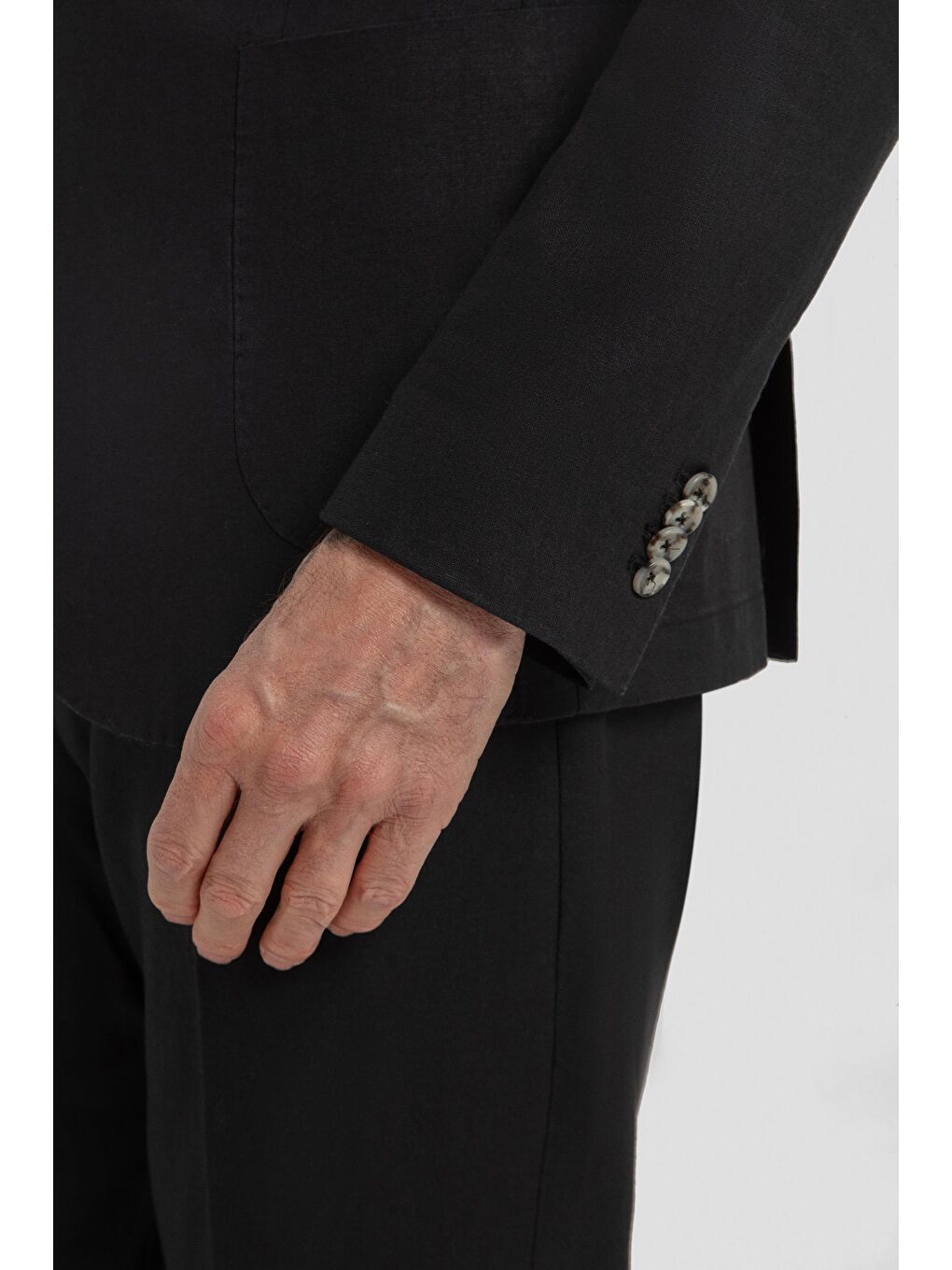 Mono Yaka Keten Takım Elbise Siyah-3