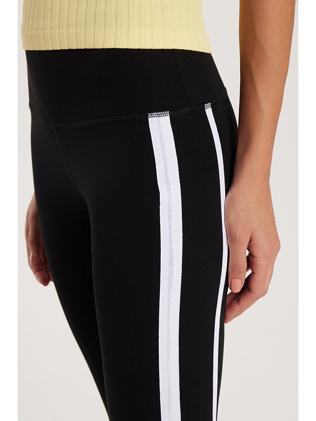 Kadın Slim Fit Dar Kesim Çizgili Dar Paça Siyah Tayt-2