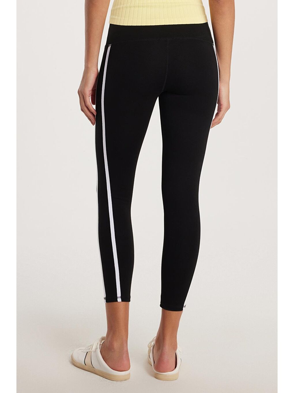 Kadın Slim Fit Dar Kesim Çizgili Dar Paça Siyah Tayt-4