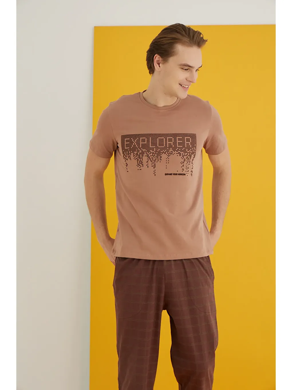 Kahverengi Penye Erkek Pijama Takım 7501-12