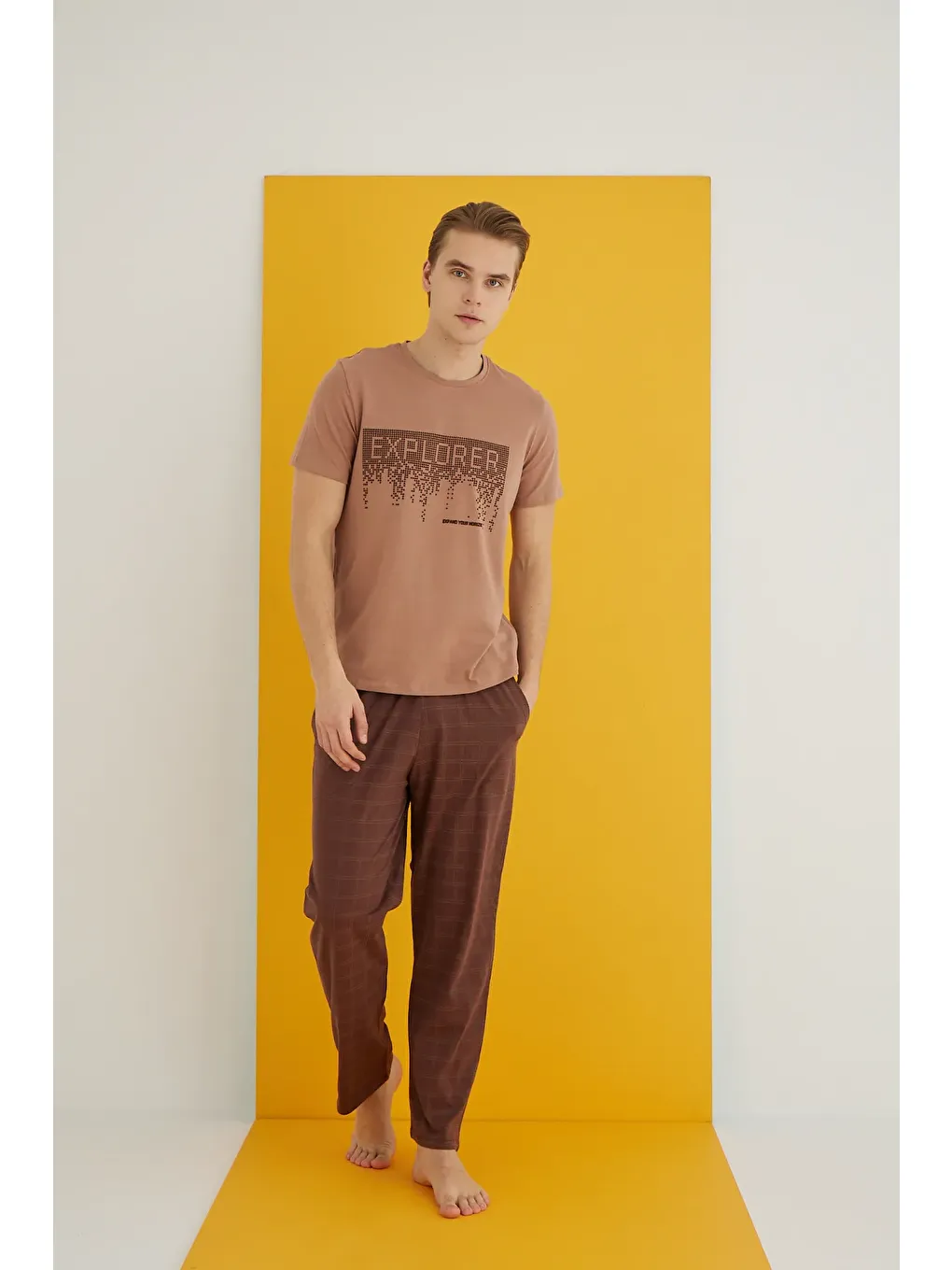 Kahverengi Penye Erkek Pijama Takım 7501-12-1