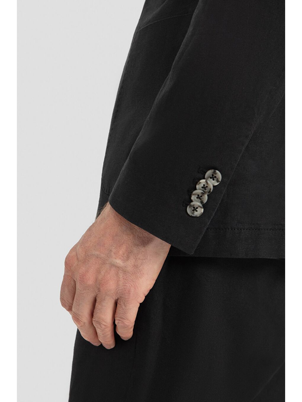 Mono Yaka Keten Takım Elbise Siyah-5