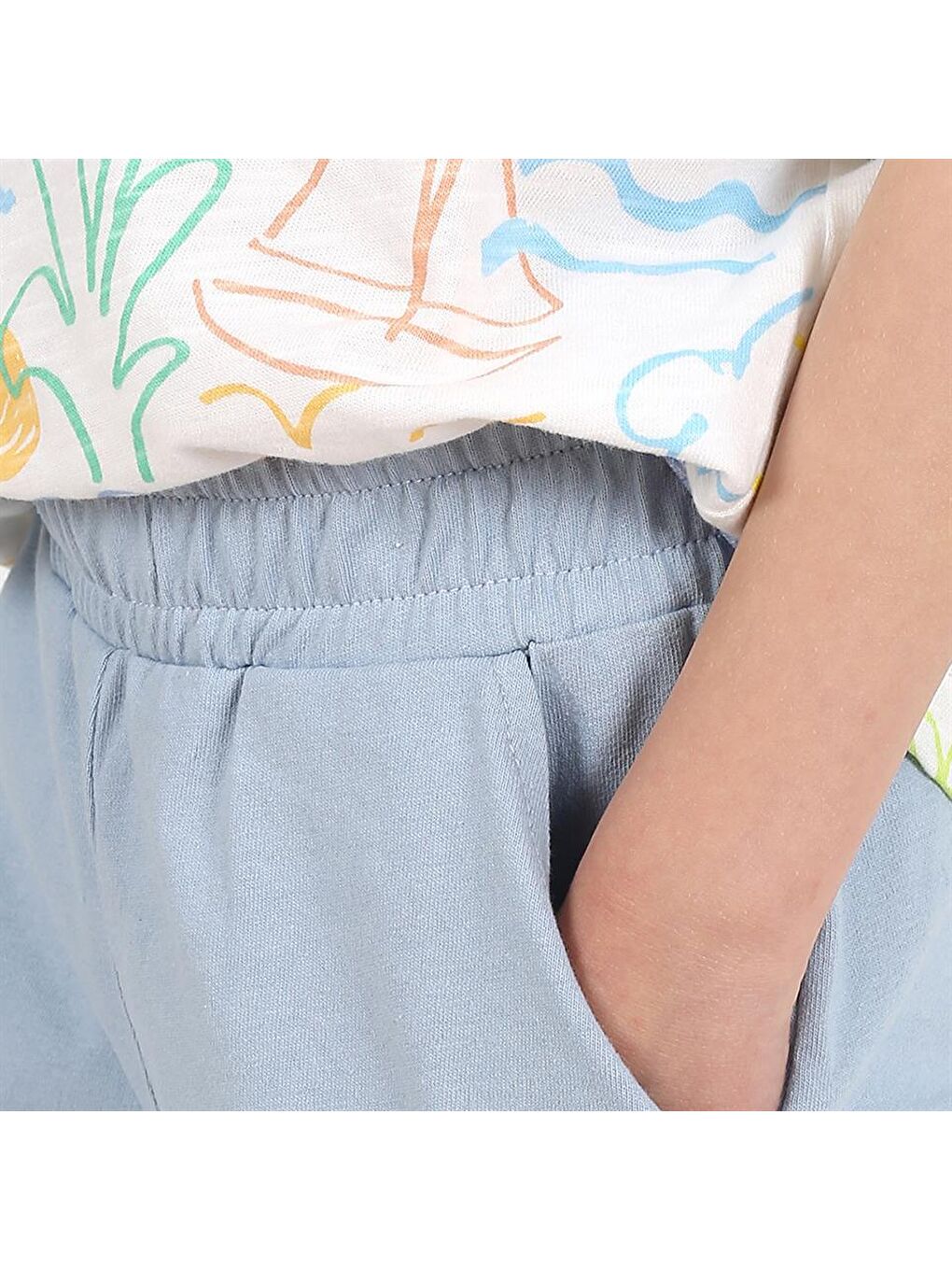 Ekru Erkek Çocuk Renkli Desenli Beyaz Mavi Alt Üst Takım-3