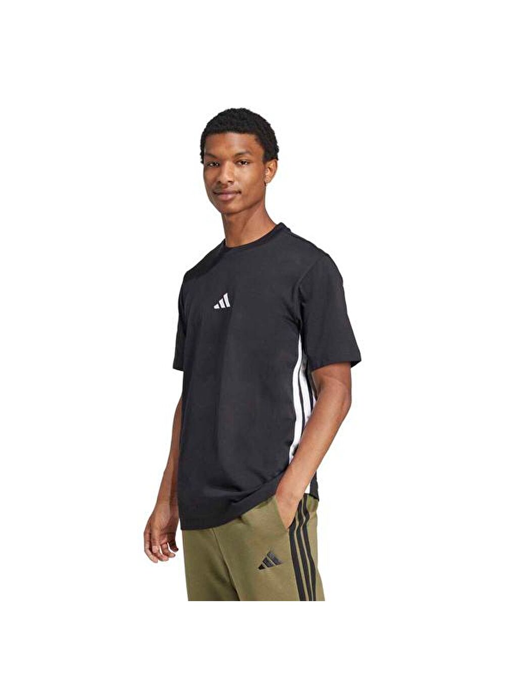 Essentials 3 Stripes Single Jersey Erkek Siyah Tişört