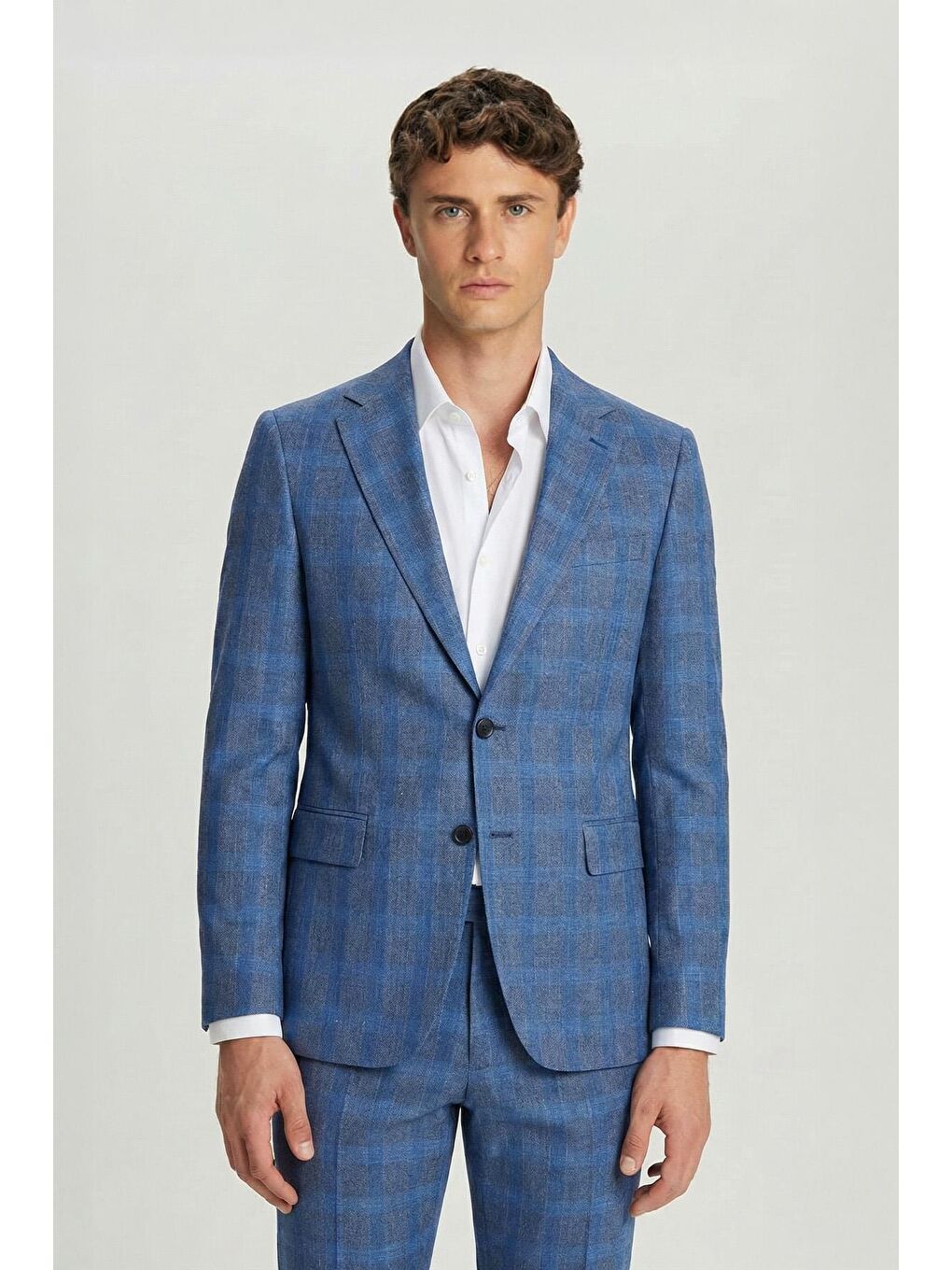 Giotelli Lacivert Slim Fit Mono Yaka Ekose Desenli Yelekli Takım Elbise