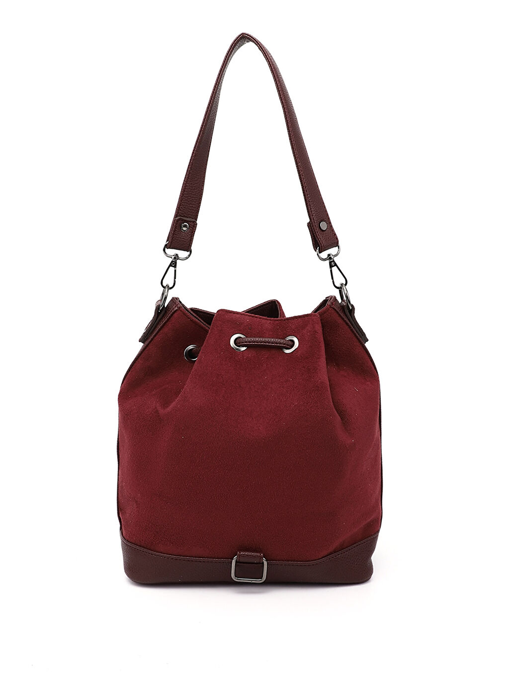 Bordo Kadın AÇIK BORDO Büzgülü Omuz ve Sırt Çantası-3