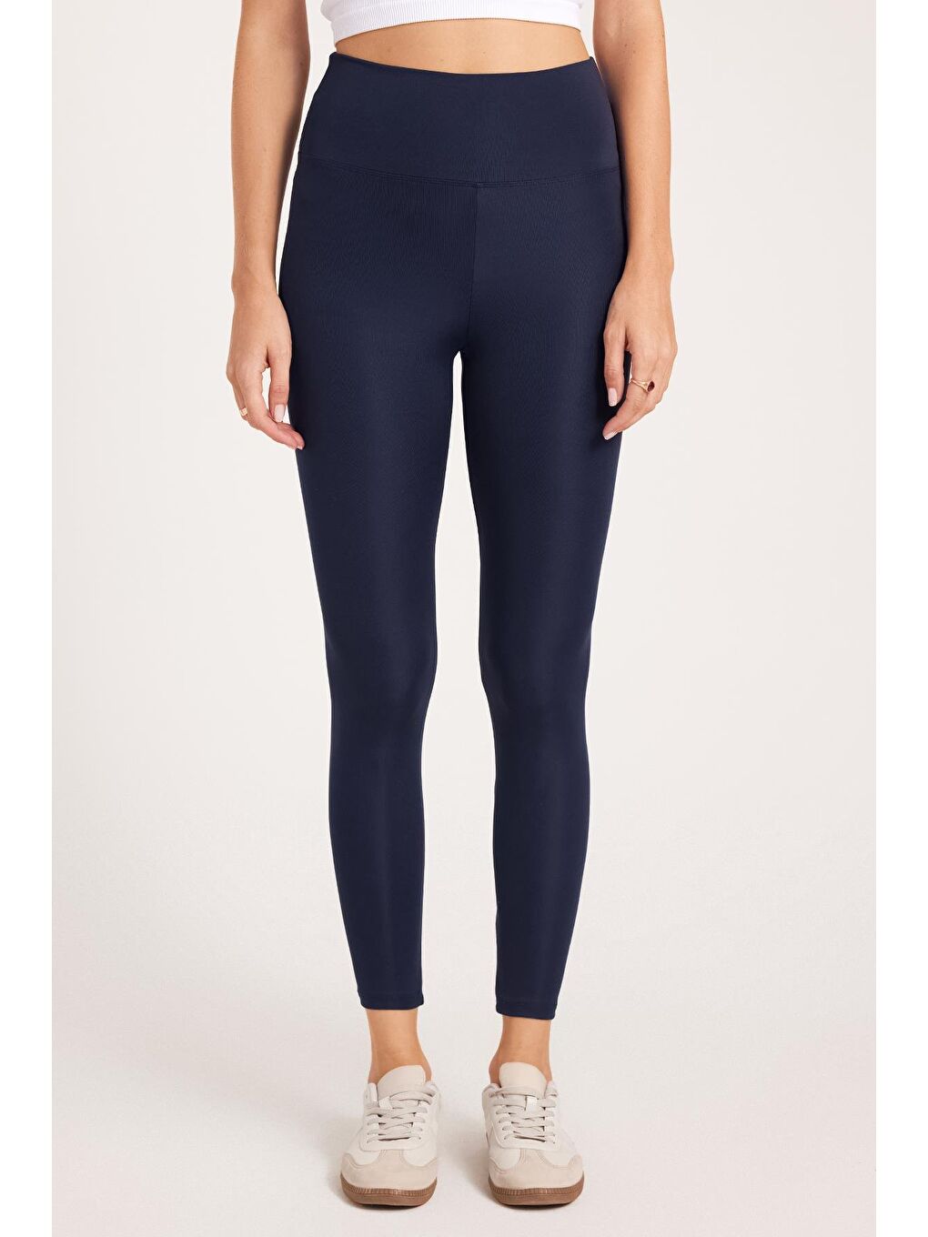 Kadın Slim Fit Dar Kesim Scuba Kumaş Beli Lastikli Lacivert Tayt