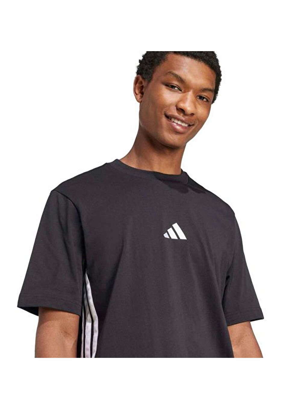 Essentials 3 Stripes Single Jersey Erkek Siyah Tişört-3