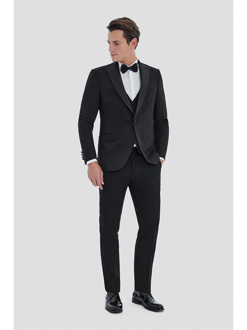 Erkek Siyah Regular Fit Şal Yaka 6 Drop Smokin Takım Elbise-5