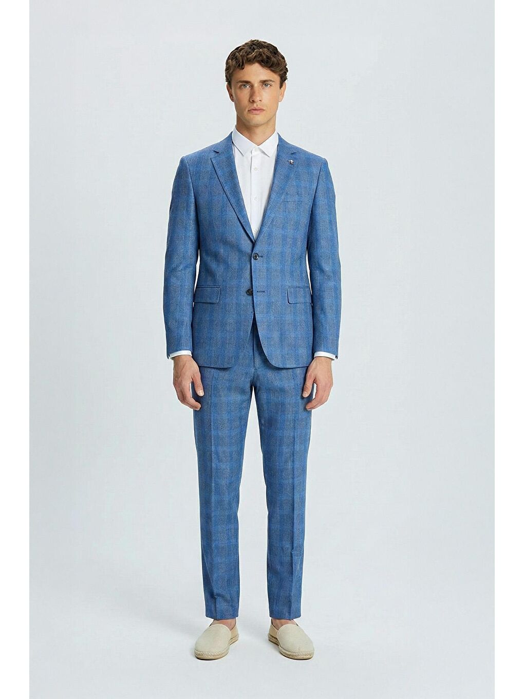 Giotelli Lacivert Slim Fit Mono Yaka Ekose Desenli Yelekli Takım Elbise-1