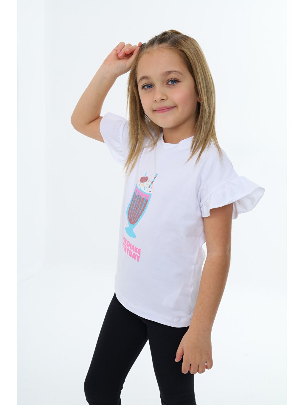 Beyaz Kız Çocuk Baskılı Tişört-1