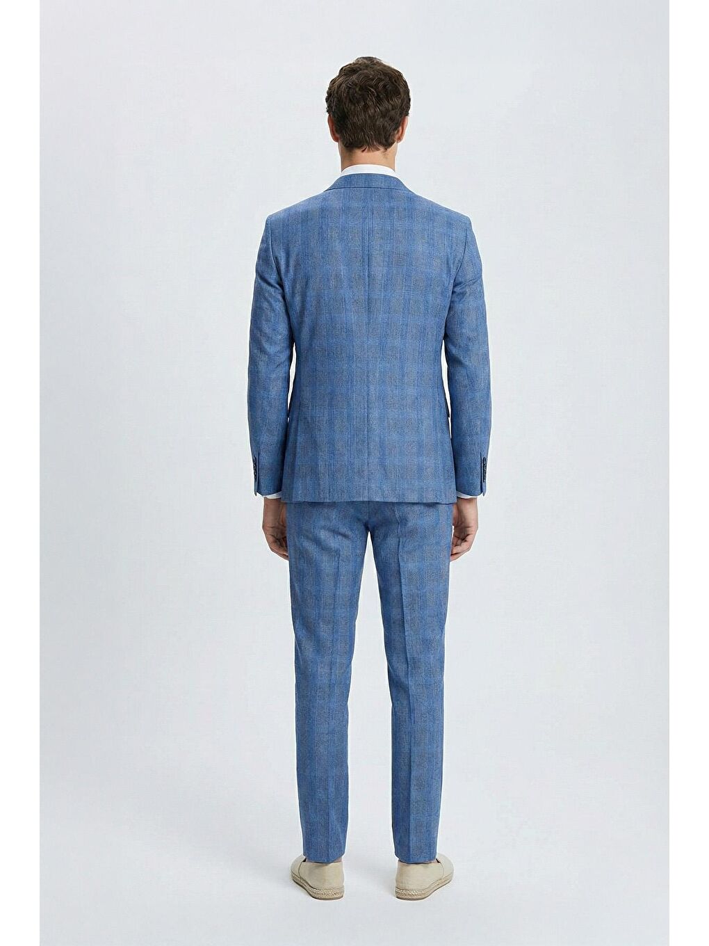 Giotelli Lacivert Slim Fit Mono Yaka Ekose Desenli Yelekli Takım Elbise-2